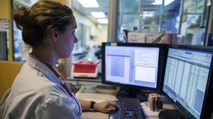 A nurse enters a passwordprotected computer screen before accessing a patients electronic medical records ensuring their privacy.