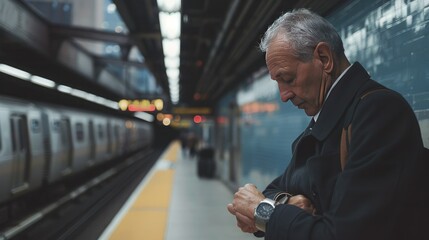 Senior businessman waiting at subway station
