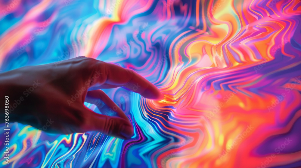 Poster a hand holding a piece of paper with a vibrant colorchanging pattern as it is exposed to a heat sour
