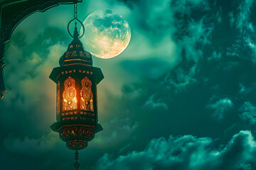 Fototapeta na wymiar Lantern Islamic with mosque for Ramadan Kareem and eid mubarak. Islamic lantern and Half Moon pattern, background. and illustration 