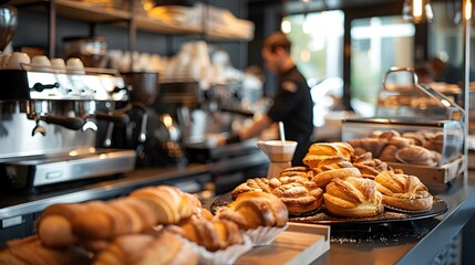 Fresh Pastries on Display: An Inviting Coffee Shop Ambiance