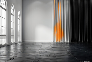 Empty room with wall, Black and white image. Created with Ai