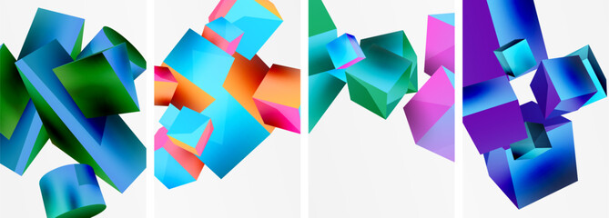 Composition of 3d cubes and other geometric elements background design for wallpaper, business card, cover, poster, banner, brochure, header, website