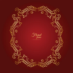 Gold shiny glowing vintage frame with flower isolated floral background. Golden luxury realistic rectangle border. Vector illustration