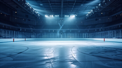 Empty Ice hockey arena, stadium, sports ground with flashlights - Powered by Adobe