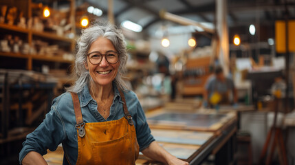 Fototapeta premium Active senior woman in a carpentry workshop.