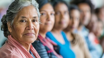 A group of individuals from different backgrounds waiting in line for free health screenings and services at a community health fair emphasizing equal access to care for all.