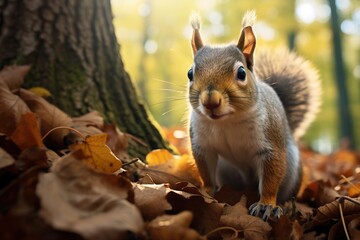Obraz premium Beautiful squirrel in the park. Cute animal