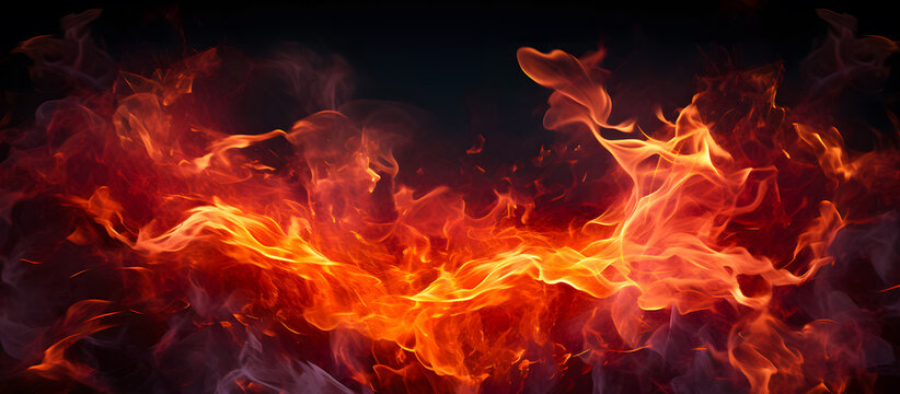 Translucent fire flames and sparks on dark illustrations