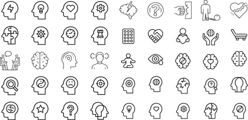 Mental health icon set. Containing depression, bipolar, PTSD, panic and mind disorder icons. Psychology solid symbol vector illustration.