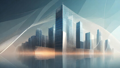 business background banner with office buildings, innovation technology for business