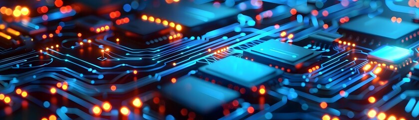 Obraz premium Intricate Circuits and Vibrant Luminescence:A Captivating of Advanced Technology