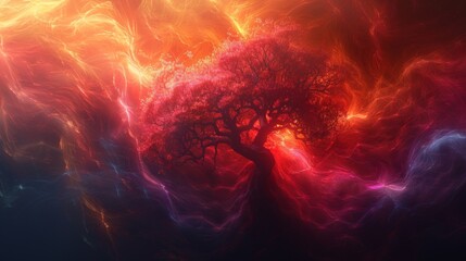 A mystical aura surrounds the Tree of Life as if it is imbued with a divine energy. Sacred geometry stands as a testament to the universal truths and energies that connect - obrazy, fototapety, plakaty