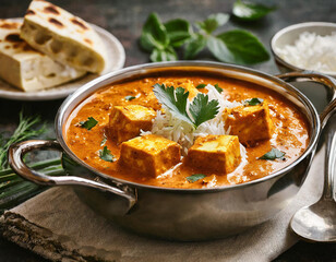 Paneer Makhani Butter Masala Curry on Selective Focus Background