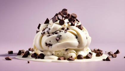 A close-up of Stracciatella gelato with dark chocolate chips scattered throughout. The surface is smooth and the colors are rich and inviting.