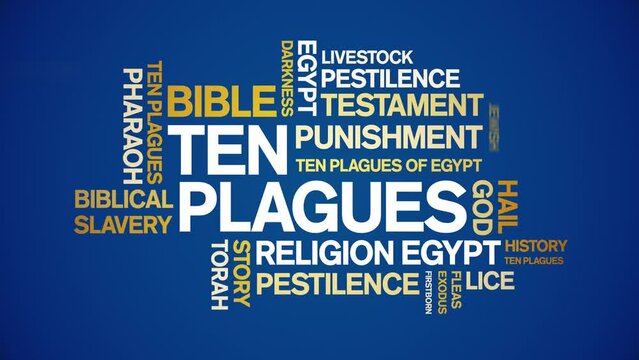 Ten Plagues animated word cloud;text design animation tag kinetic typography seamless loop.