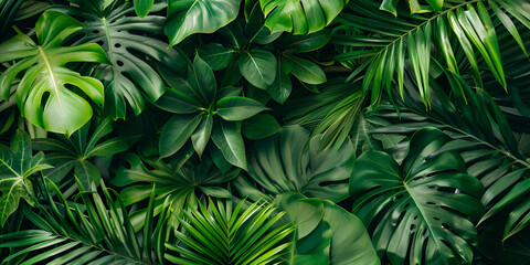Nature leaves green tropical forest background concept.AI Generative - obrazy, fototapety, plakaty