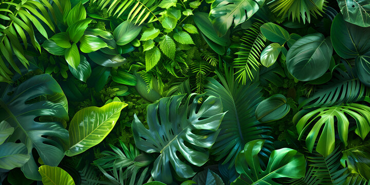Nature leaves green tropical forest background concept Green leaves background with tropical leaves palm leaves coconut leaf fern palm leaf etc.AI Generative