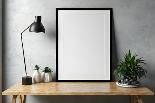 Blank picture frame mock-up on a wall. Artwork template in interior design
