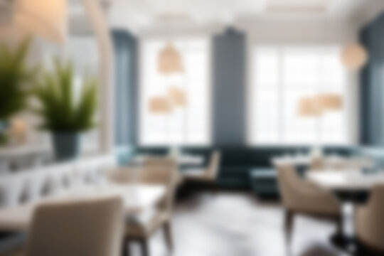 Blurred image of restaurant with light and bokeh for background usage. Blur interior background