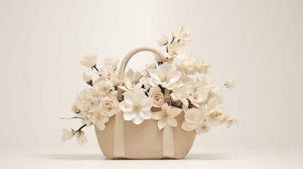 Brown and White Floral Basket