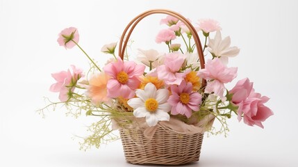 Obraz na płótnie Canvas A Basket of Pink Flowers Against a White Background
