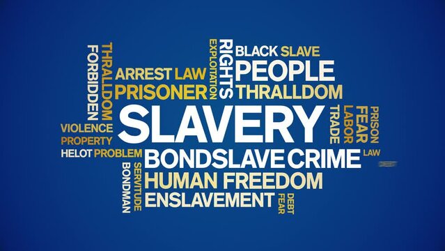 Slavery animated word cloud;text design animation tag kinetic typography seamless loop.