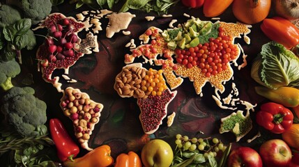 World Map Constructed From Fruits and Vegetables