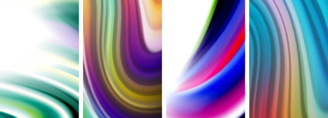 Rainbow color liquid. Wave lines poster set for wallpaper, business card, cover, poster, banner, brochure, header, website