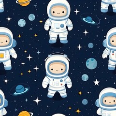 Seamless pattern of spaceships and stars and galaxies based on sci-fi movies