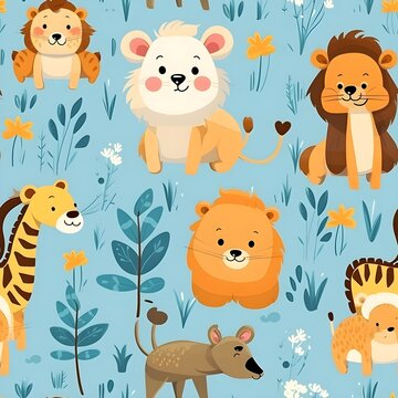 Seamless pattern of Baby Animals lovable pattern seamless watercolor