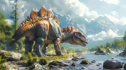 dinosaurs 3d rendering jungle background