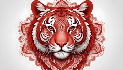 Red mandala tiger isolated on white illustration for your art and design.Is good for home...