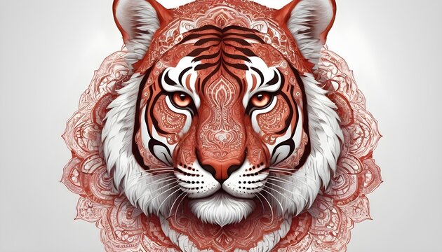 Red mandala tiger isolated on white illustration for your art and design.Is good for home decoration,poster,prints,book illustration and more ideas.