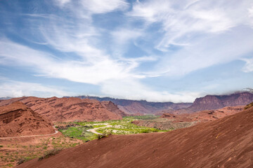 A view of red mountains in Quebrada de las Conchas, Cafayate, Argentina