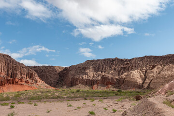 Fototapeta na wymiar A view of red mountains in Quebrada de las Conchas, Cafayate, Argentina