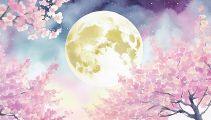 満月と夜桜 - obrazy, fototapety, plakaty
