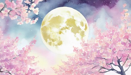 満月と夜桜