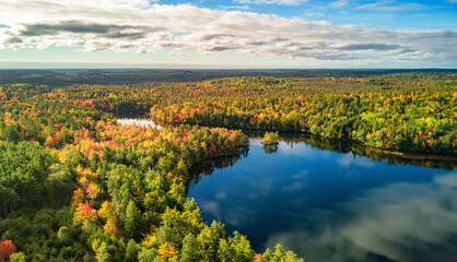 Vibrant trees and landscape by the lake. Nova Scotia, Canada