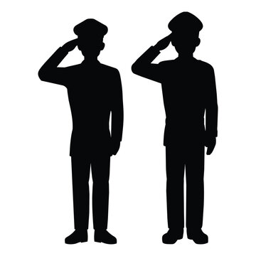 silhouette of saluting army soldier on white