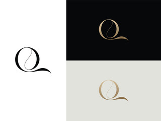 elegant, simple, minimal, and luxury serif font alphabet letter Q logo design