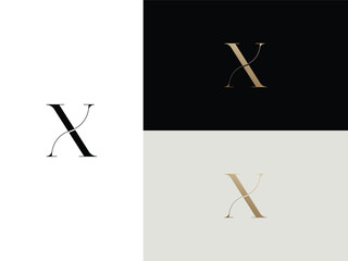 elegant, simple, minimal, and luxury serif font alphabet letter X logo design