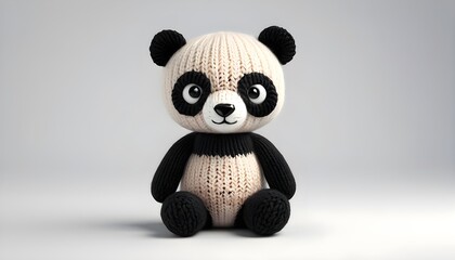 Illustration of a funny knitted panda toy. On white background