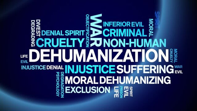 Dehumanization animated word cloud;text design animation tag kinetic typography seamless loop.