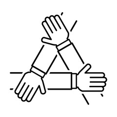 Three hands support outline icon vector teamwork concept for graphic design, logo, web site, social media, mobile app, ui illustration