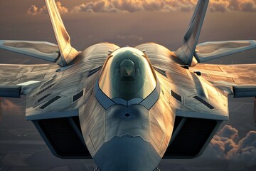 An HD close-up of a military fighter jet, sleek and powerful, showcasing the intricate details of...