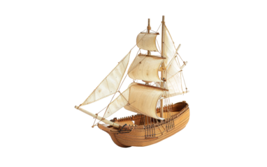 Balsa-Crafted Model Ship isolated on transparent Background