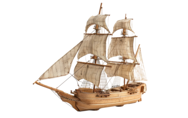 Ship Model Crafted from Balsa isolated on transparent Background