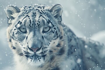 : A high-definition image revealing the regal presence of a snow leopard in its natural habitat,...