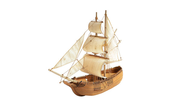 Balsa-Crafted Model Ship isolated on transparent Background